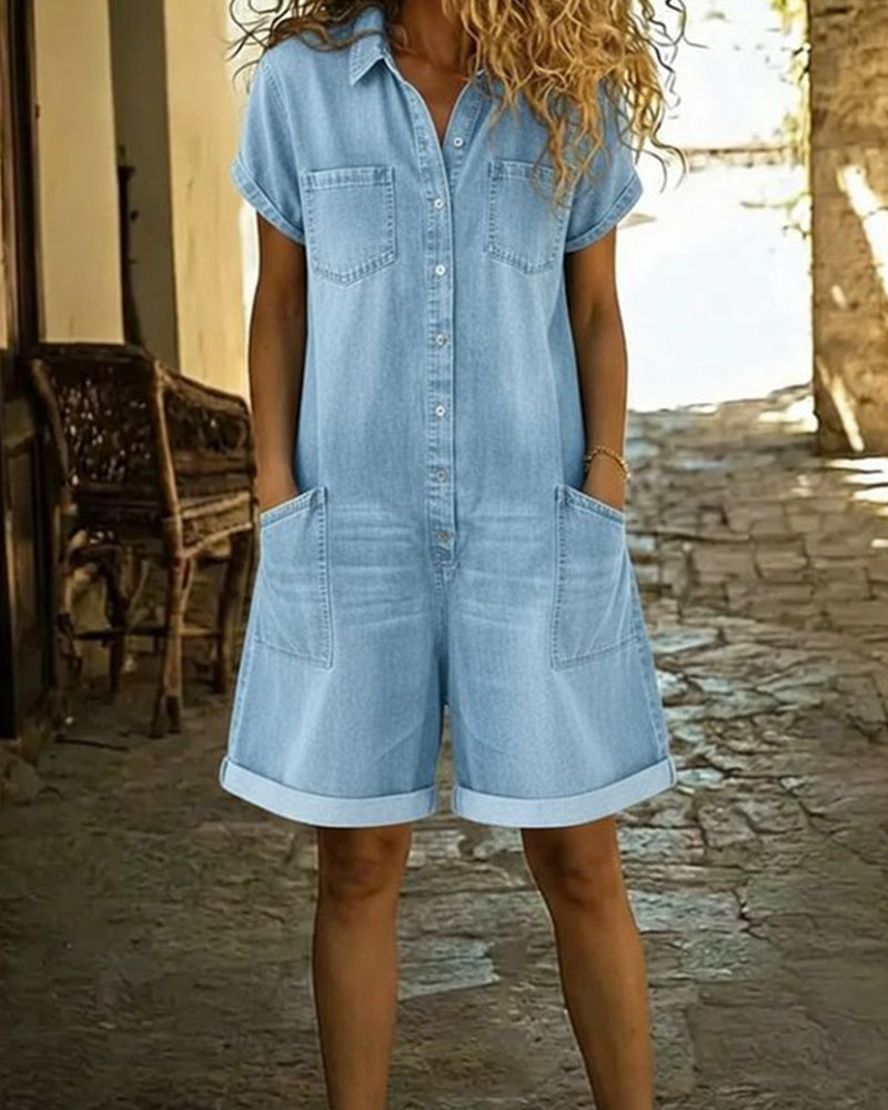 Lässiger Denim-Button-Front-Overall für Damen