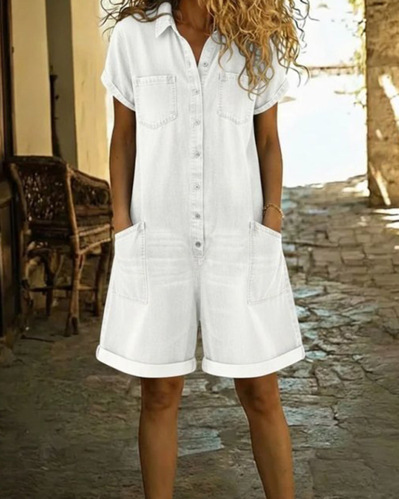 Lässiger Denim-Button-Front-Overall für Damen