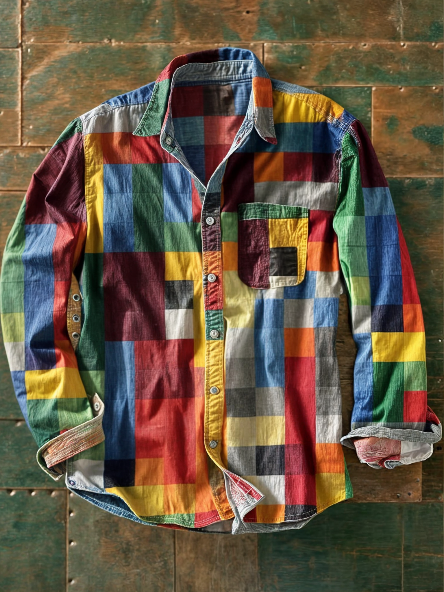 Camicia da uomo a maniche lunghe con motivo patchwork