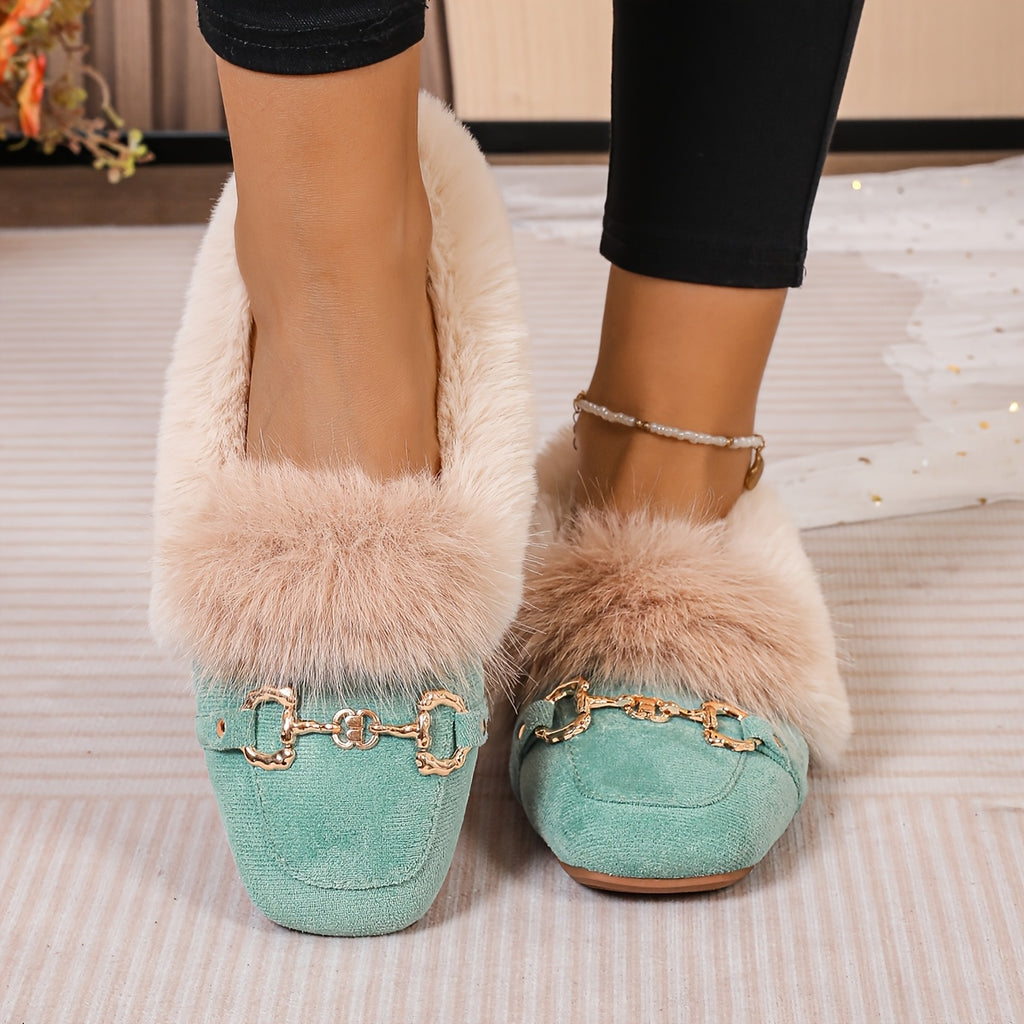 Mules chaussons pour femme bordés de fausse fourrure