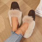 Mules chaussons pour femme bordés de fausse fourrure
