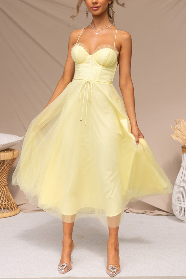 Women's Tulle Midi Dress for Elegant Summer Parties and Celebrations