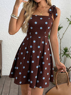 Women's Polka Dot Tie-Shoulder Fit & Flare Mini Dress