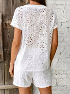 Women’s Broderie Anglaise Playsuit with V-Neck and Flowing Fit