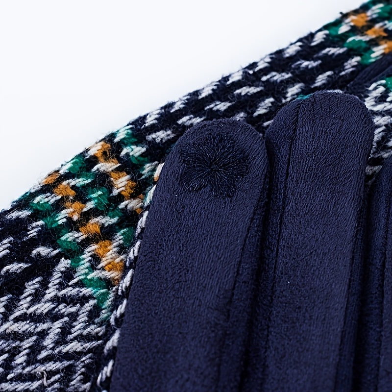 Gants à carreaux pour femme avec poignets à boutons