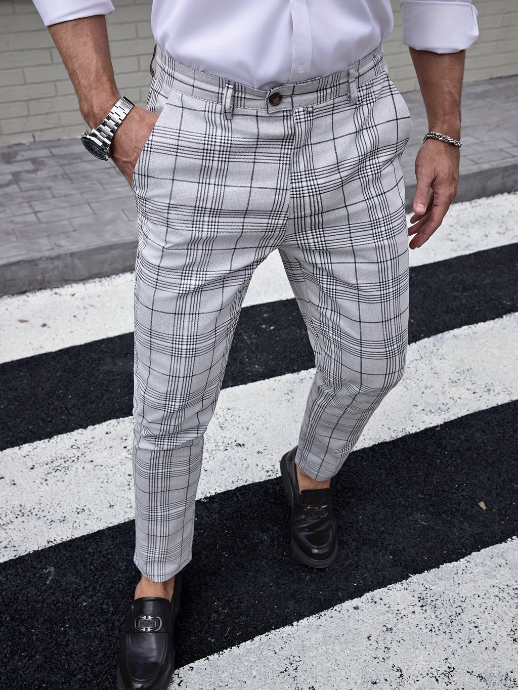 Herren-Slim-Fit-Hose mit Karomuster