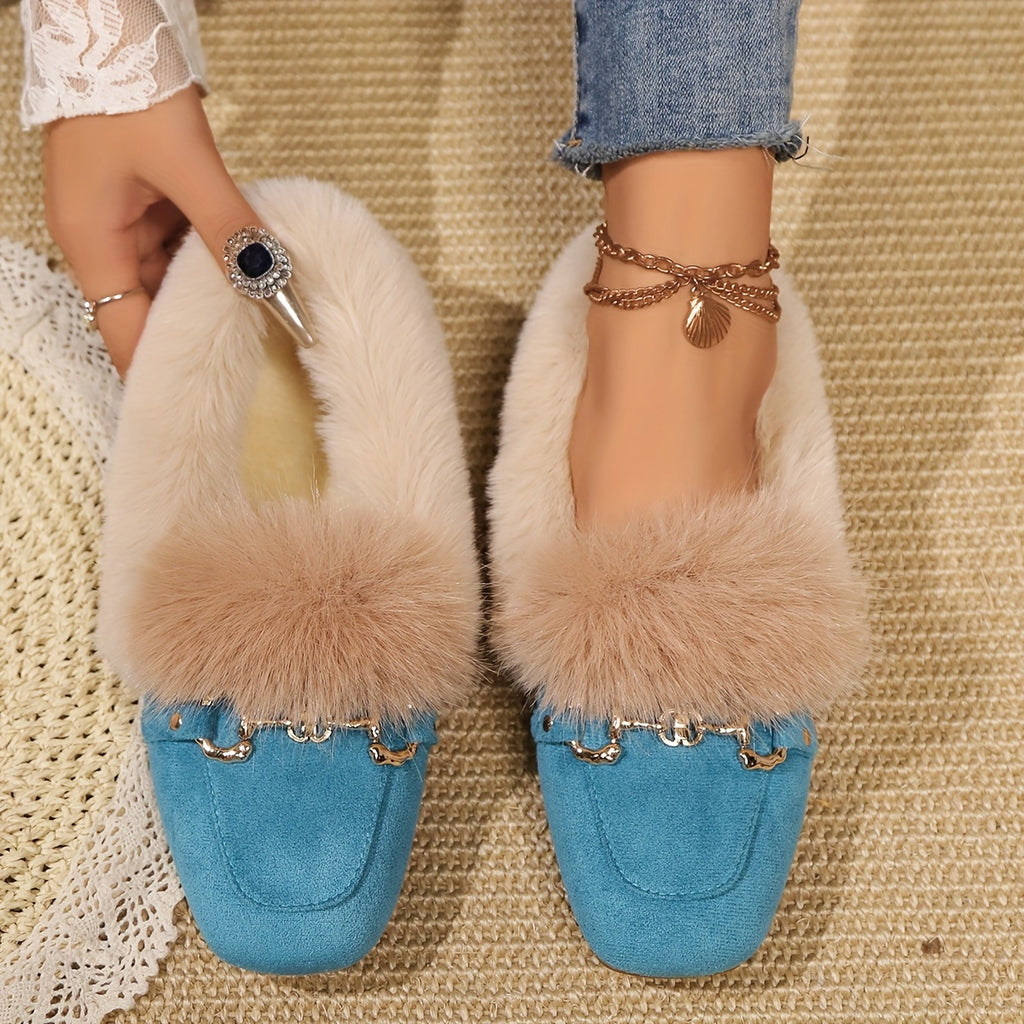 Mules chaussons pour femme bordés de fausse fourrure