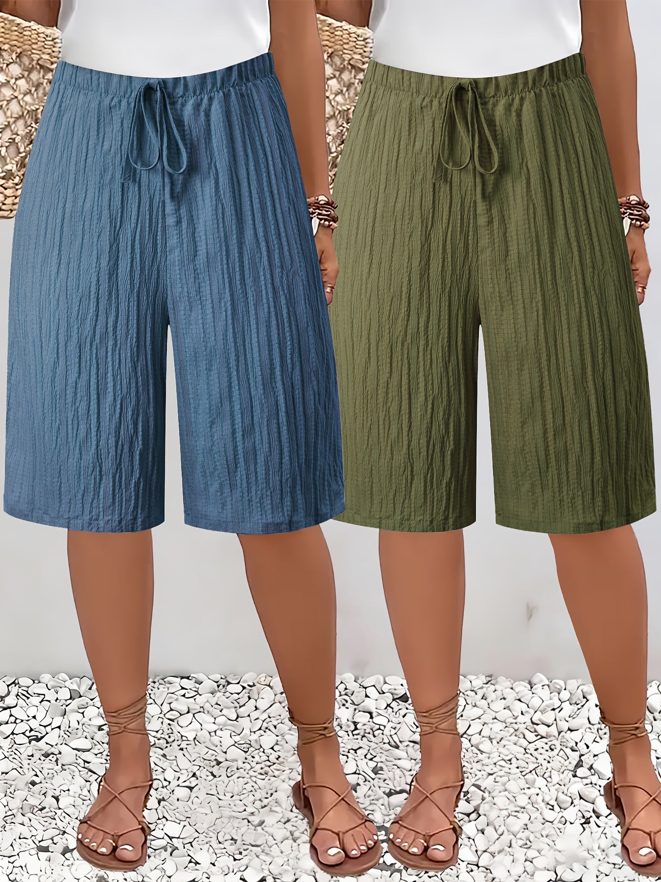 Damen Bermudashorts mit weitem Bein und lockerem Tunnelzug