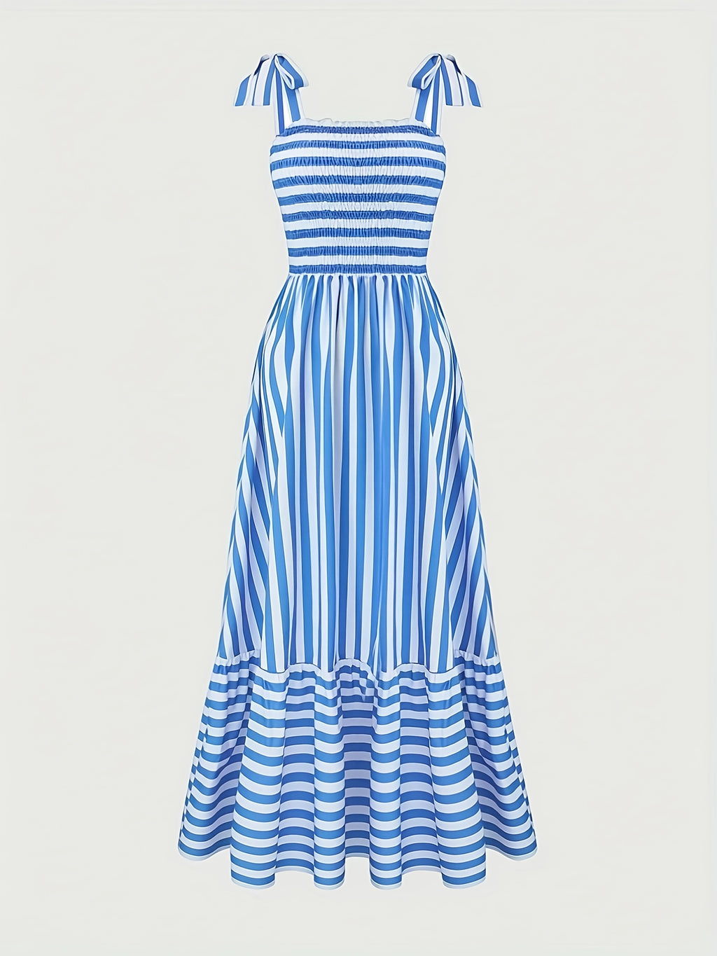 Women's Striped Smocked Tie-Shoulder Maxi Dress