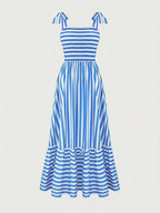 Women's Striped Smocked Tie-Shoulder Maxi Dress