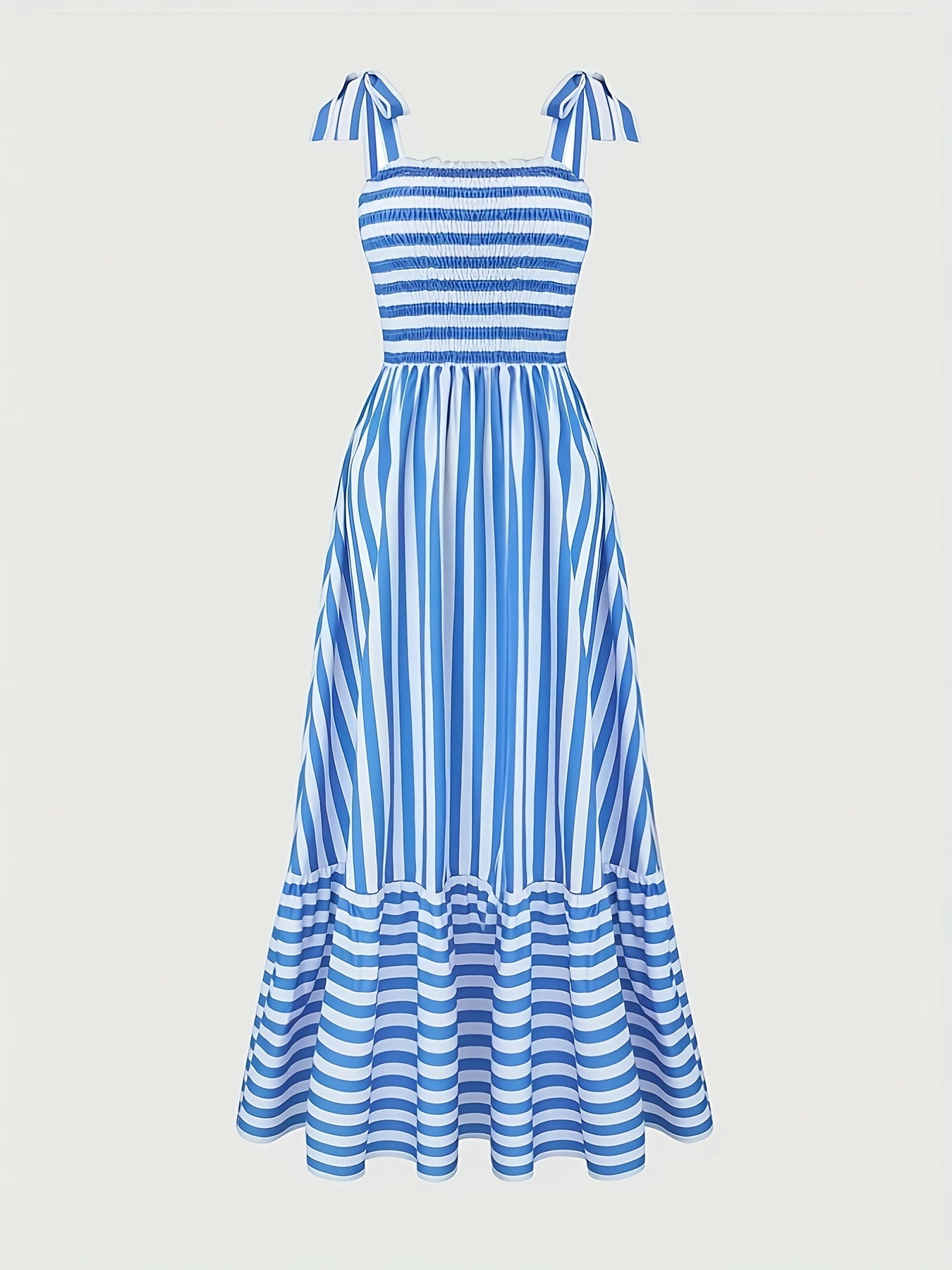Women's Striped Smocked Tie-Shoulder Maxi Dress