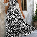 Women's Leopard Print Smocked Waist Maxi Dress