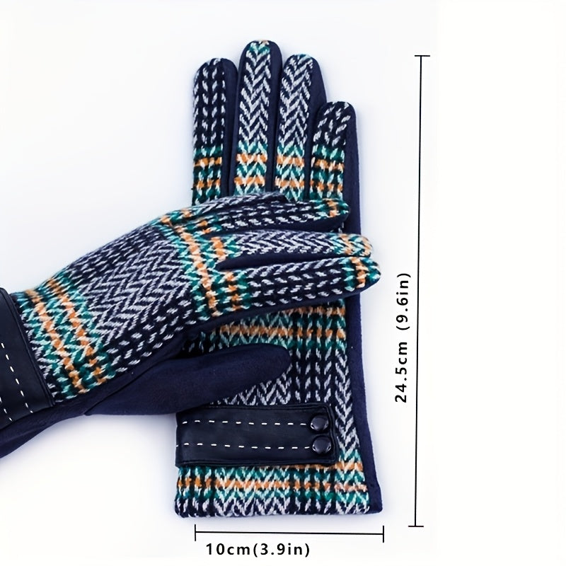 Gants à carreaux pour femme avec poignets à boutons