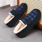 Mocassins à carreaux pour femmes, doublés en sherpa