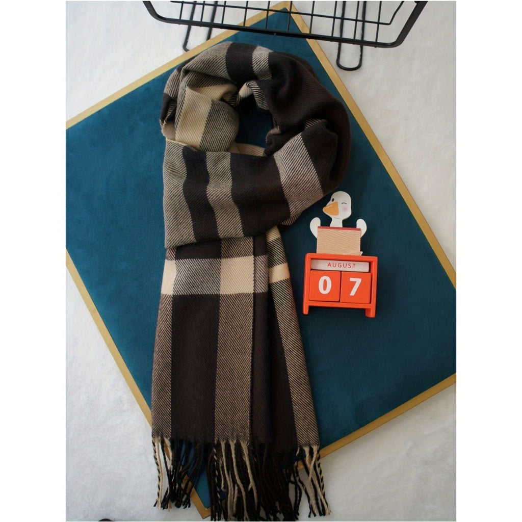 Men's Classic Plaid Fringed Winter Scarf