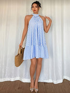 Women's Striped Halter Neck Swing Mini Dress