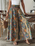 Pantalones de pierna ancha estampados de estilo bohemio para mujer