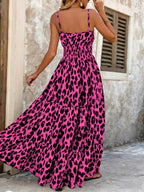 Women's Leopard Print Smocked Waist Maxi Dress