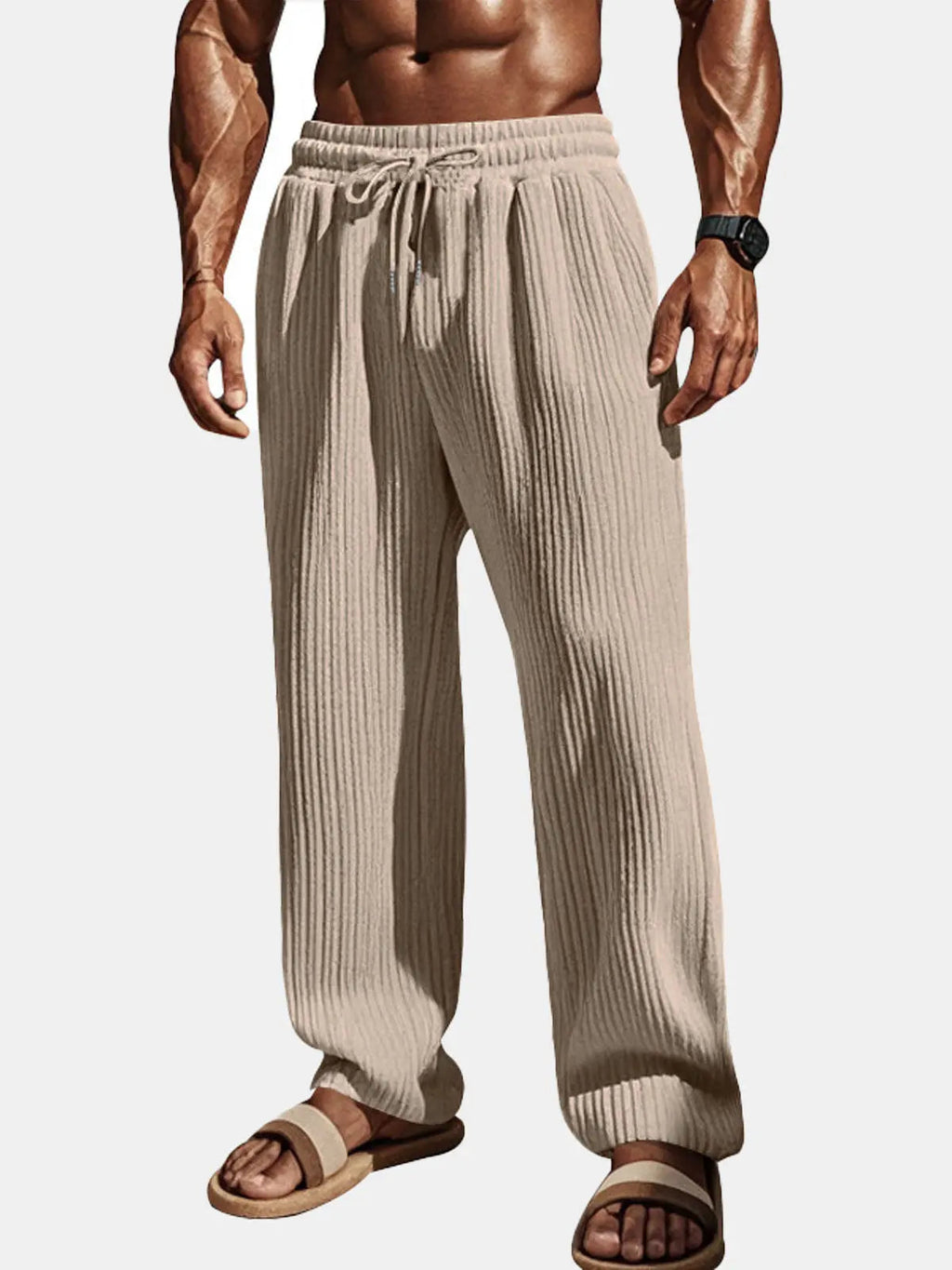 Herren-Loungebundhose mit Rippenstruktur, elastischem Bund und lockerem Schnitt