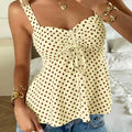 Women's Polka Dot Camisole Top with Drawstring Front and Pleated Detail
