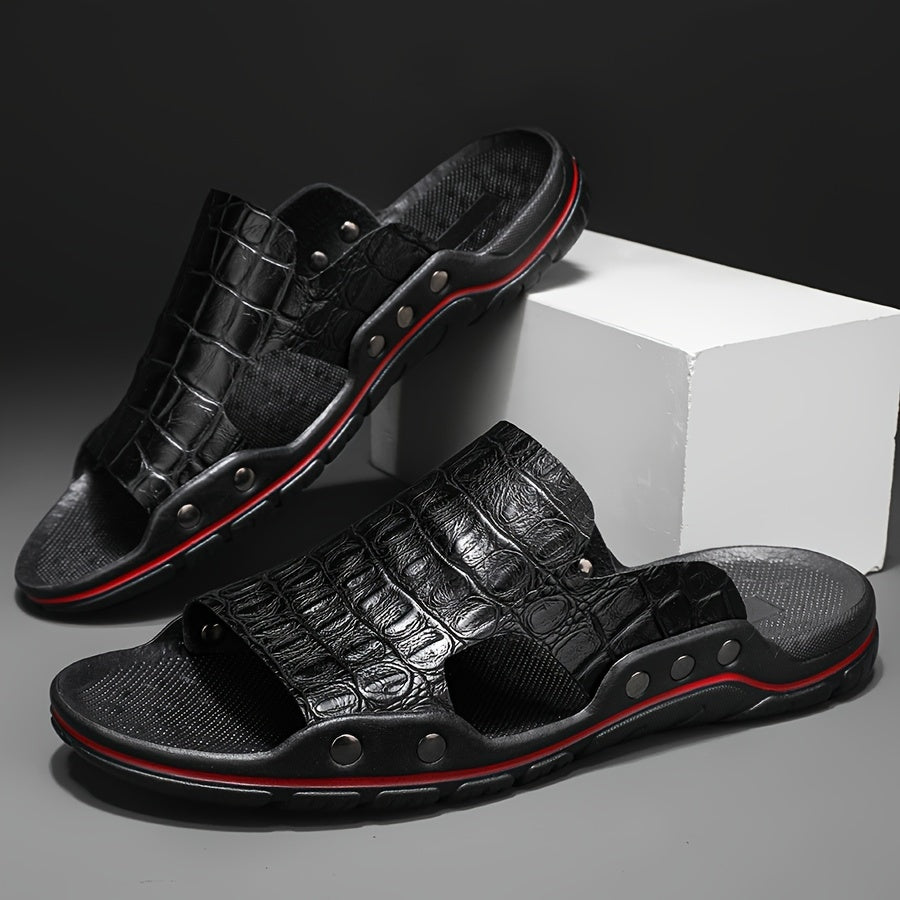 Komfortable slip-on-sandaler til mænd med krokodillestruktur