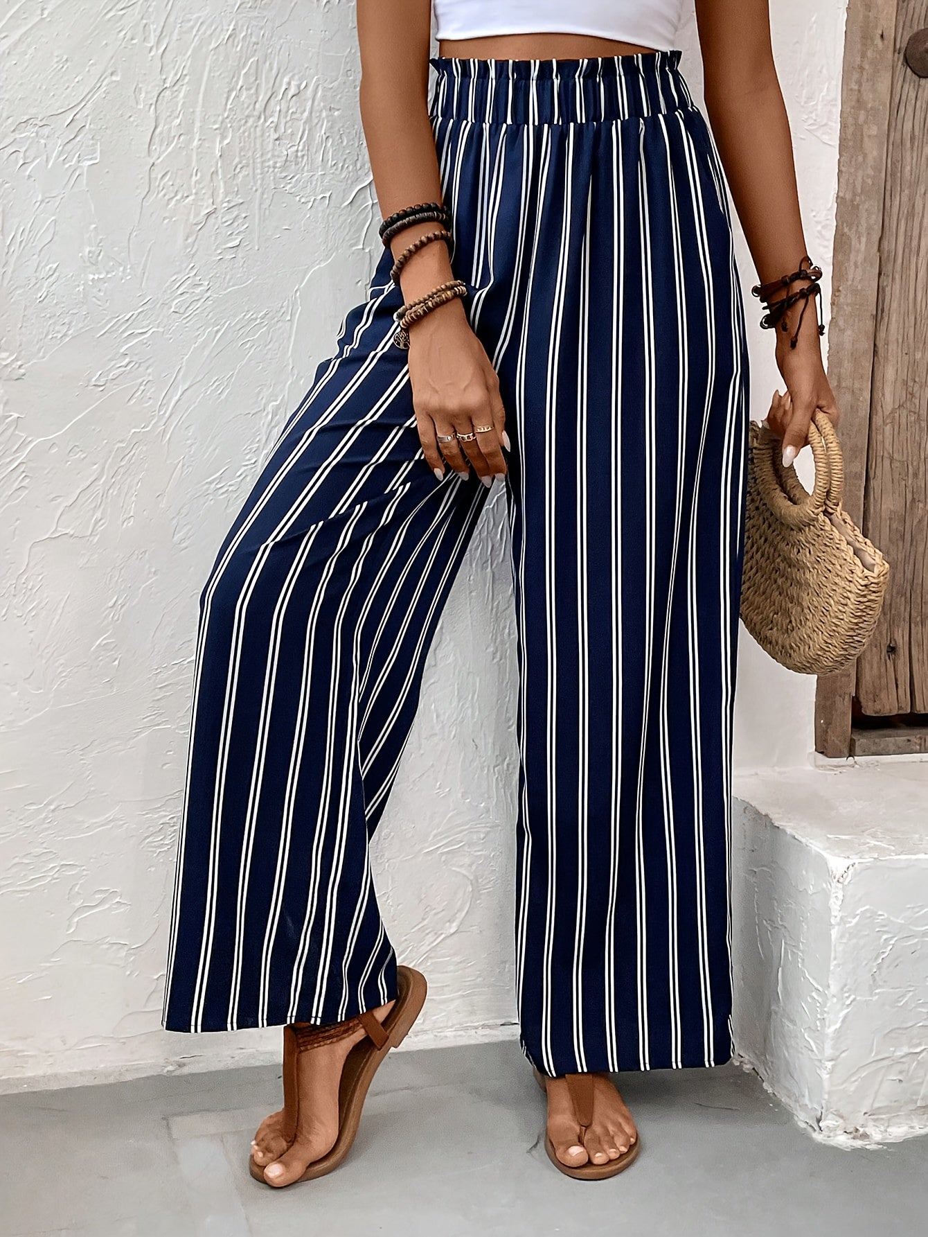 Women’s Striped Wide-Leg Trousers with Relaxed Flowing Fit