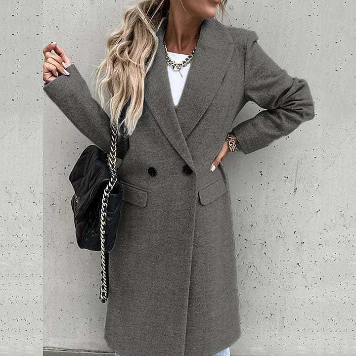 Women's Longline Double-Breasted Lapel Coat