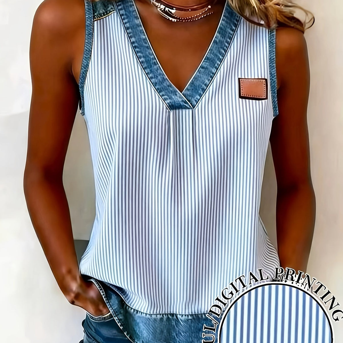 Top sans manches fleuri pour femme à col en V