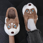 Plysj-hjemmesko til kvinder med husky-design og slip-on-model