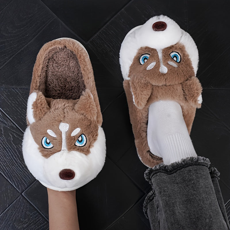 Plysj-hjemmesko til kvinder med husky-design og slip-on-model