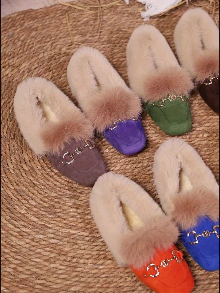 Mules chaussons pour femme bordés de fausse fourrure