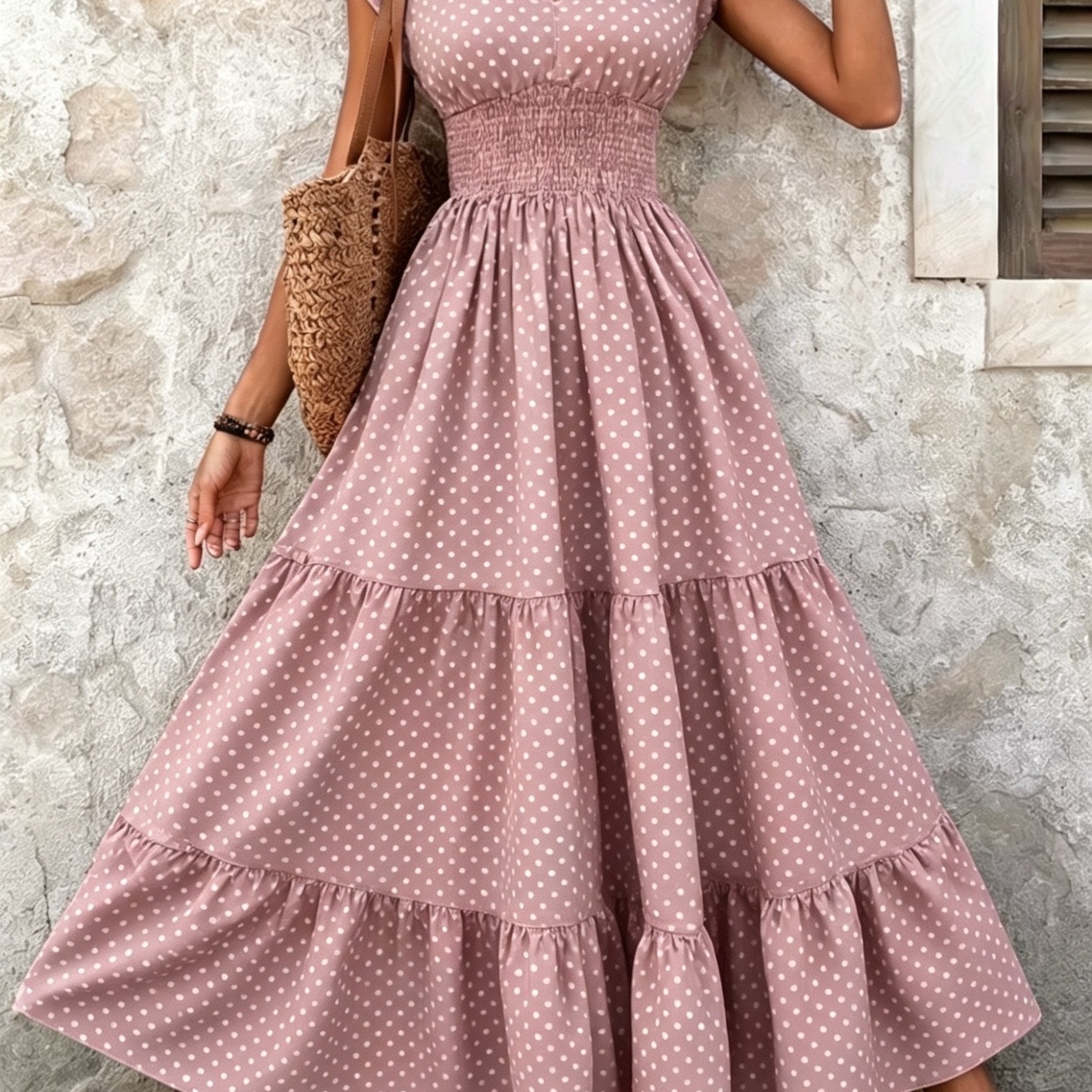 Women's Polka Dot Tiered Maxi Dress