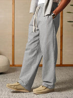 Herren gestreifte lockere Hose mit elastischem Tunnelzugbund