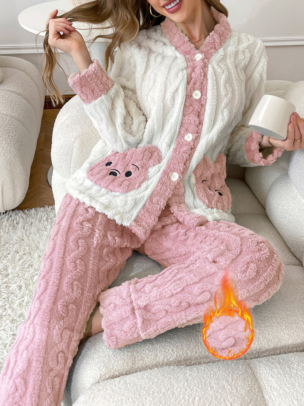 Women’s Plush Button-Up Pajama Set