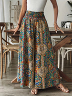 Pantalones de pierna ancha estampados de estilo bohemio para mujer