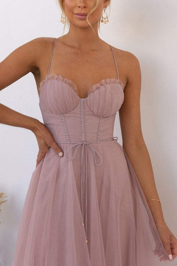 Women's Tulle Midi Dress for Elegant Summer Parties and Celebrations