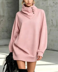 Sweat-shirt boutonné à col montant pour femme