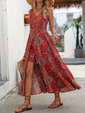 Damen Boho-Midikleid mit Paisley-Muster und fließendem Schlitz-Design