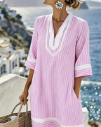 Vestito a tunica da donna a righe con scollo a V