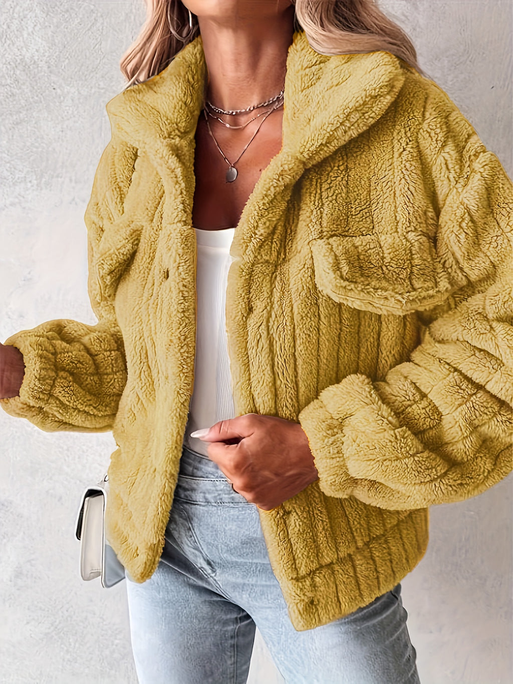 Damen-Plüsch-Sherpa-Jacke mit praktischen Taschen