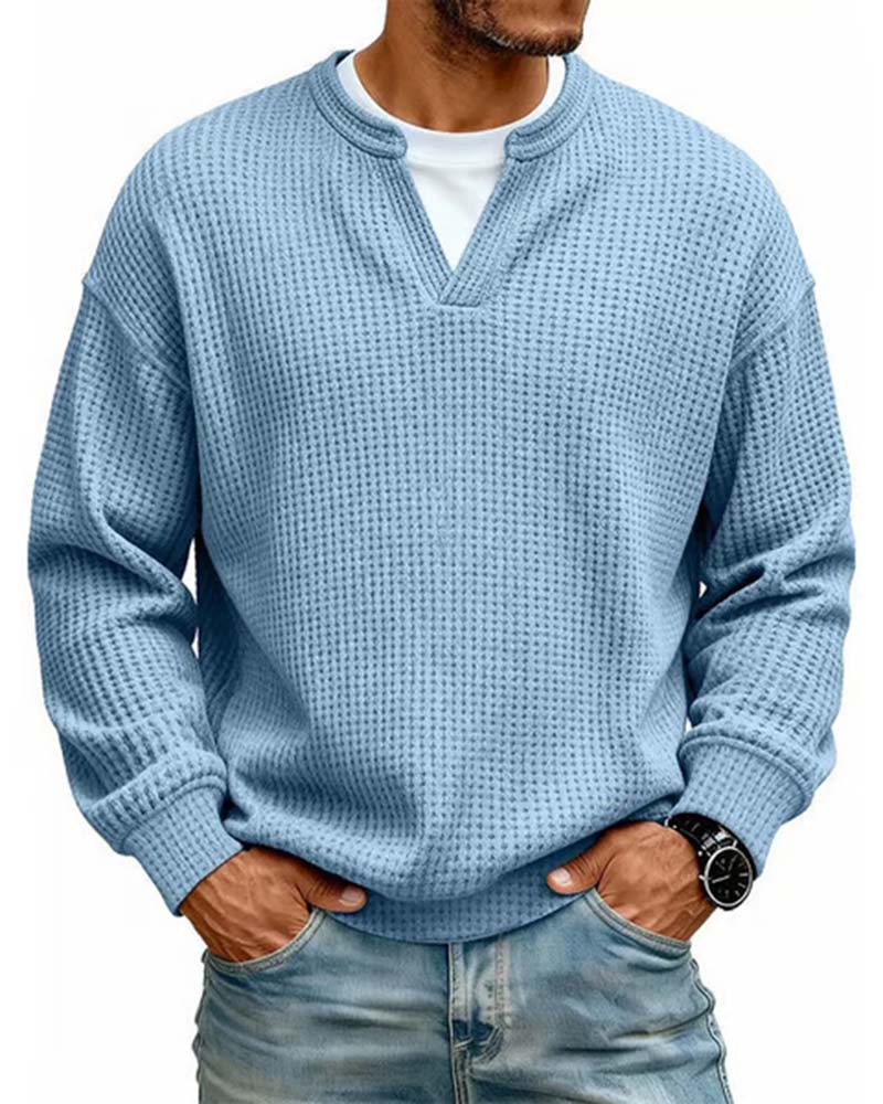 Pull à col tunisien texturé gaufré pour homme
