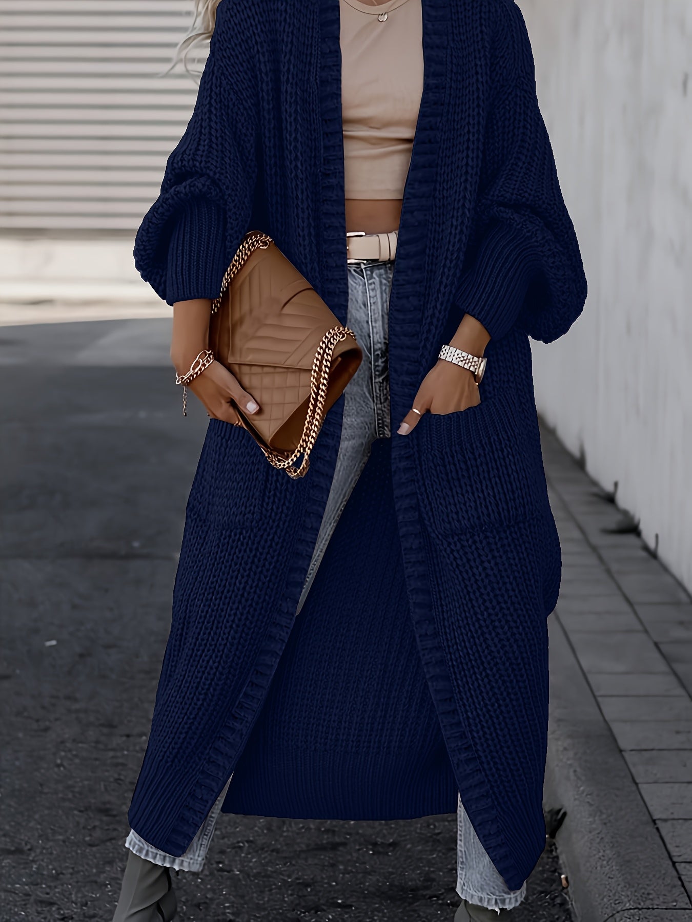 Women’s Longline Open-Front Knit Cardigan