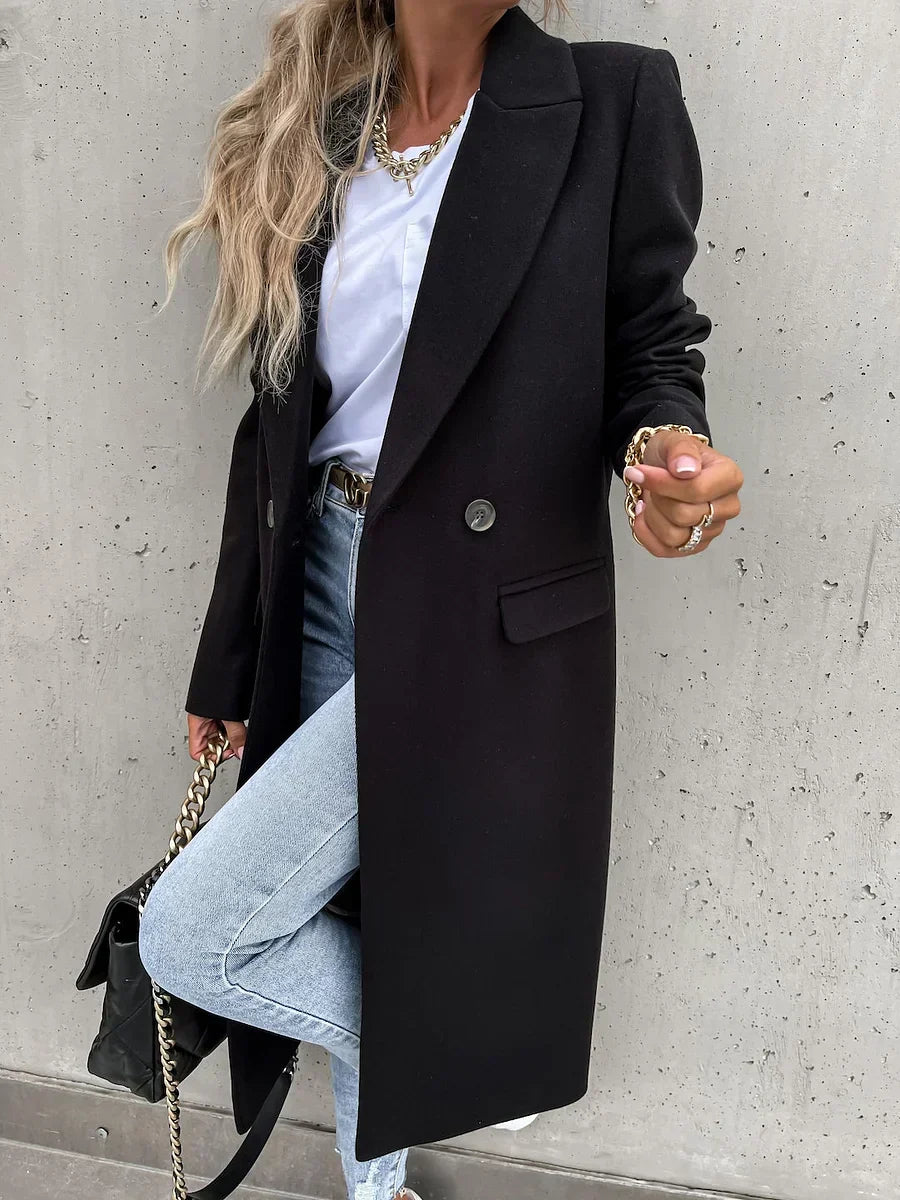 Women's Longline Double-Breasted Lapel Coat