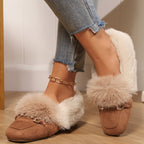 Mules chaussons pour femme bordés de fausse fourrure