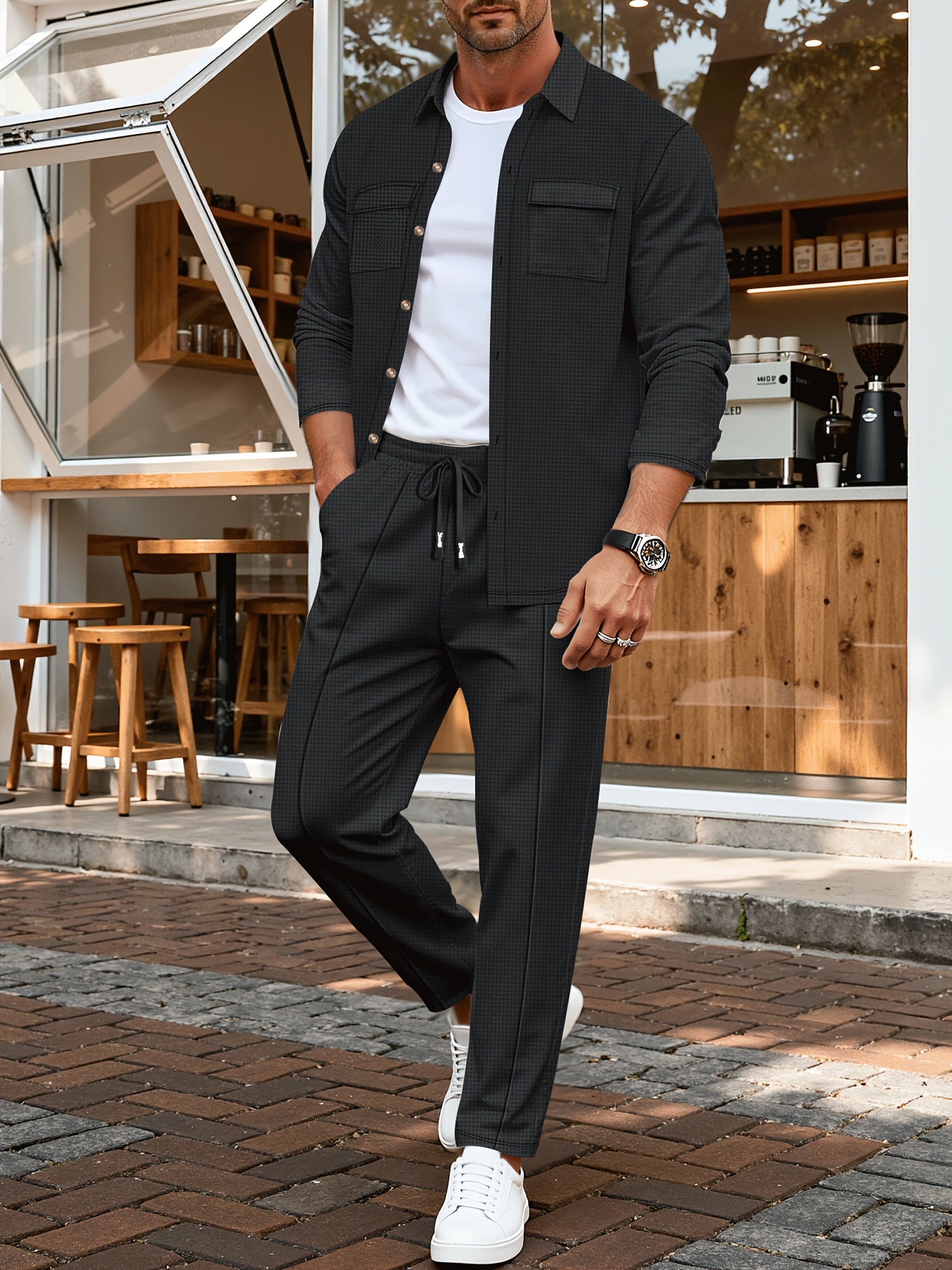 Strukturiertes Overshirt- und Hosen-Set für Herren