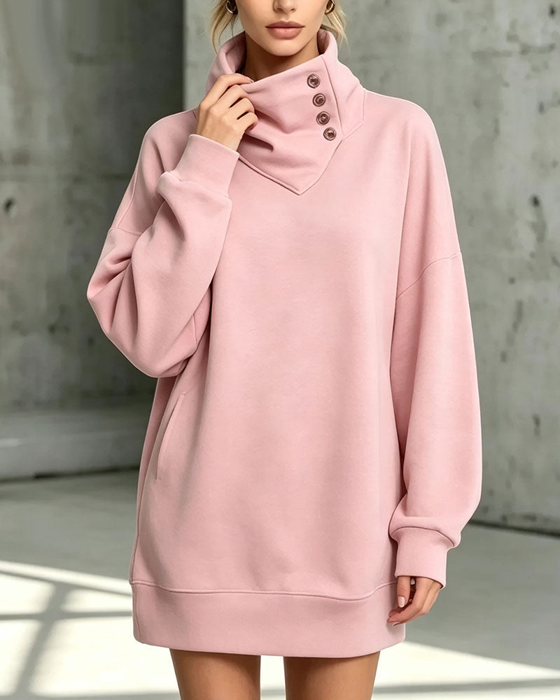 Sweat-shirt boutonné à col montant pour femme