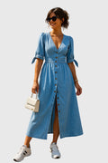 Vestido midi vaquero de mujer con botones delanteros
