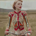 Damecardigan med skeletprint, knapper og rund hals