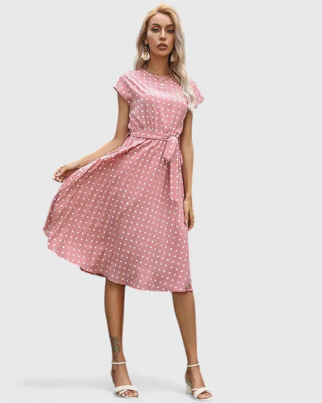 Women’s Polka Dot Belted Midi Dress