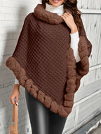 Women’s Faux-Fur Trim Knitted Poncho